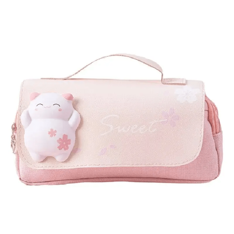 Estuche gato acolchado Kawaii rosa