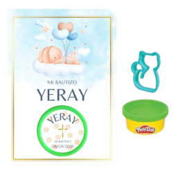 Regalo infantil bautizo personalizado PLASTILINA 28g + CORTADOR (1 und)