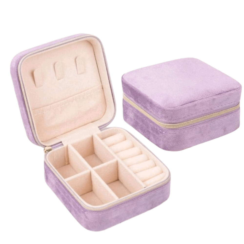 Joyero de viaje de terciopelo morado (Personalizable)