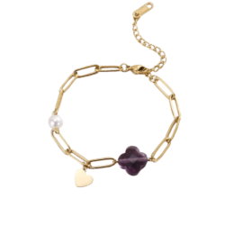 Pulsera de acero inoxidable flor de cristal morado