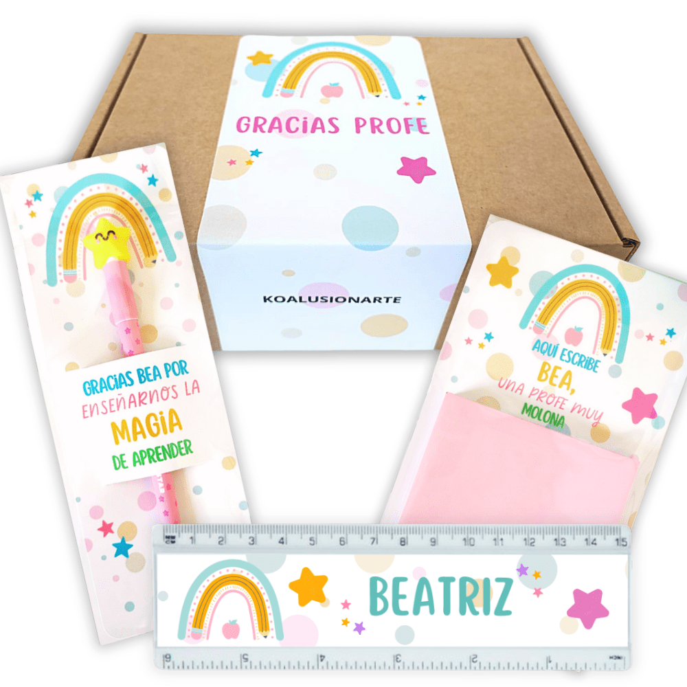 Caja boli + bloc + regla personalizado ESTRELLA
