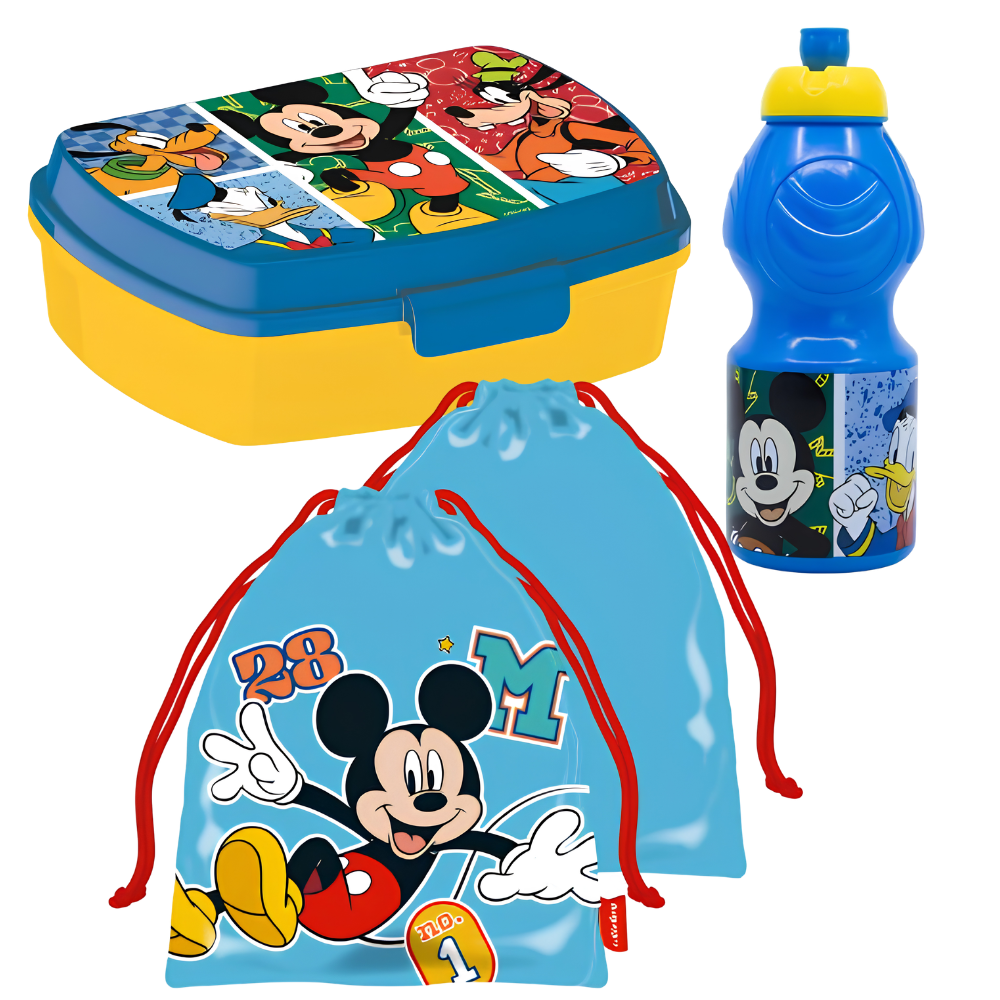 Conjunto saco + fiambrera + botella Mickey