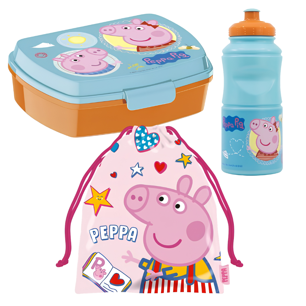 Conjunto saco + fiambrera + botella Peppa Pig